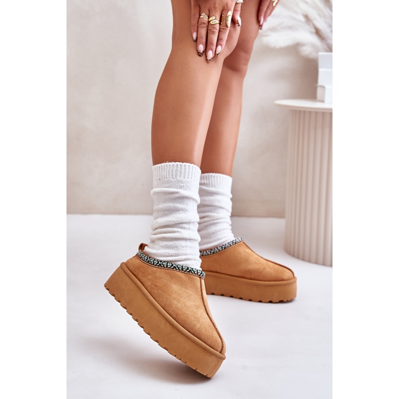 Ciabatte da donna con plateau color cammello marrone 1