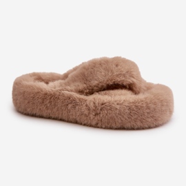 Pantofole da donna in pelliccia con spessa suola Beige 2