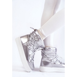 Stivali da neve con plateau stringati argento da donna grigio 1