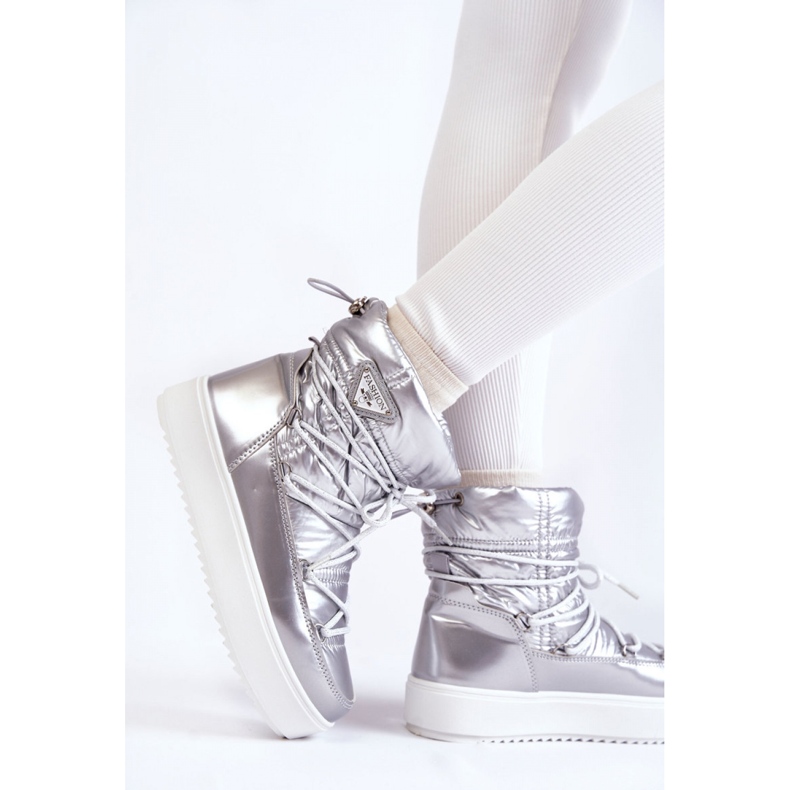 Stivali da neve con plateau stringati argento da donna grigio 1