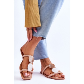 Pantofole in camoscio con decorazioni Beige 1