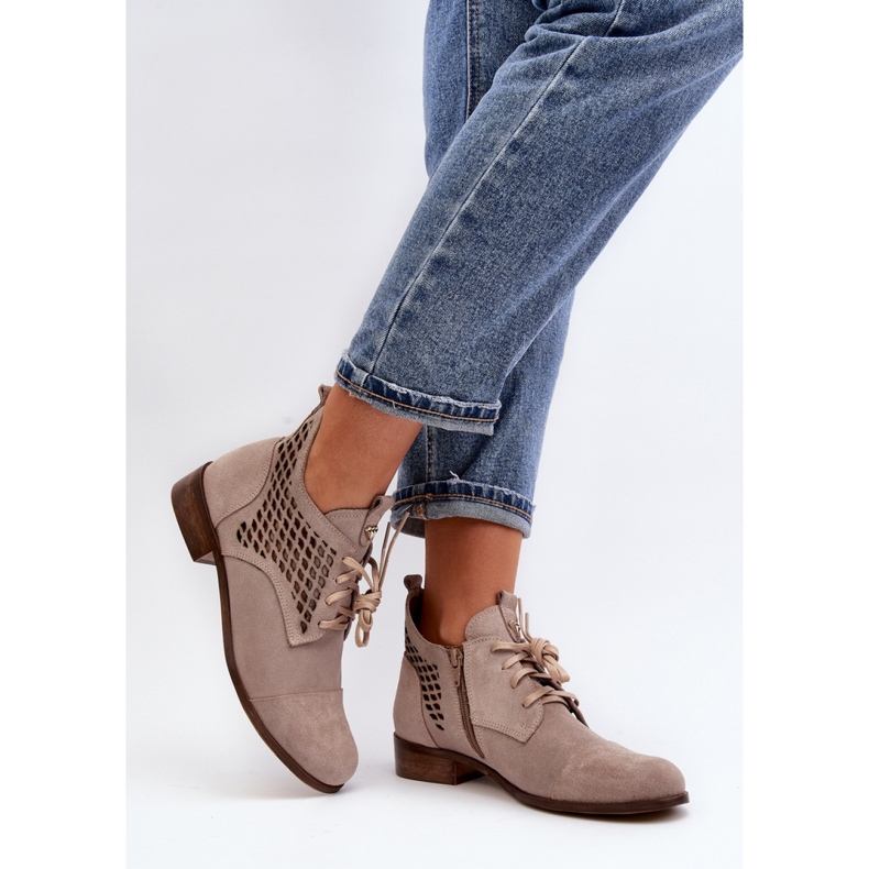 Zazoo Stivaletti da donna beige con tomaia traforata 2