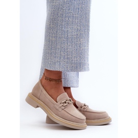 S.Barski Mocassini da donna beige con decorazione su tacco piatto 1