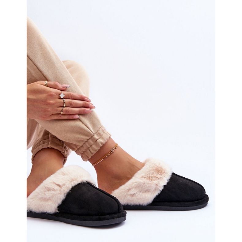 Pantofole da donna nere con pelliccia nero 1