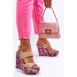 Sandali con zeppa da donna beige 1