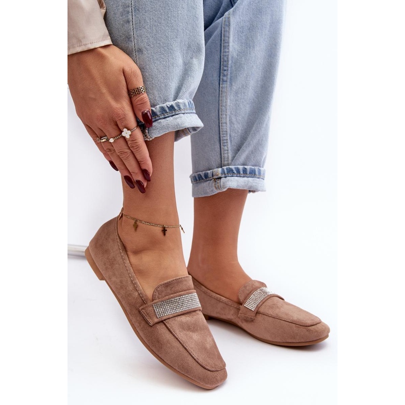 Mocassini da donna con strass Marrone 1