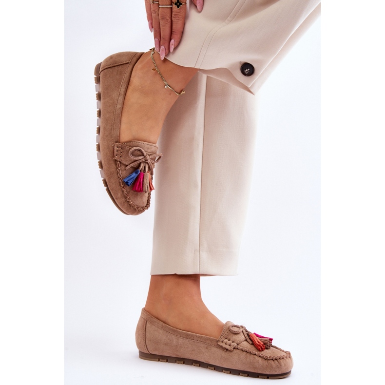 PS1 Mocassini da donna beige con frange 1