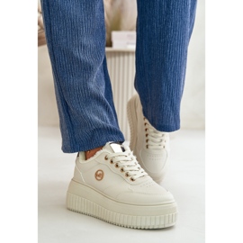 Scarpe sportive con plateau da donna realizzate in ecopelle Beige 1
