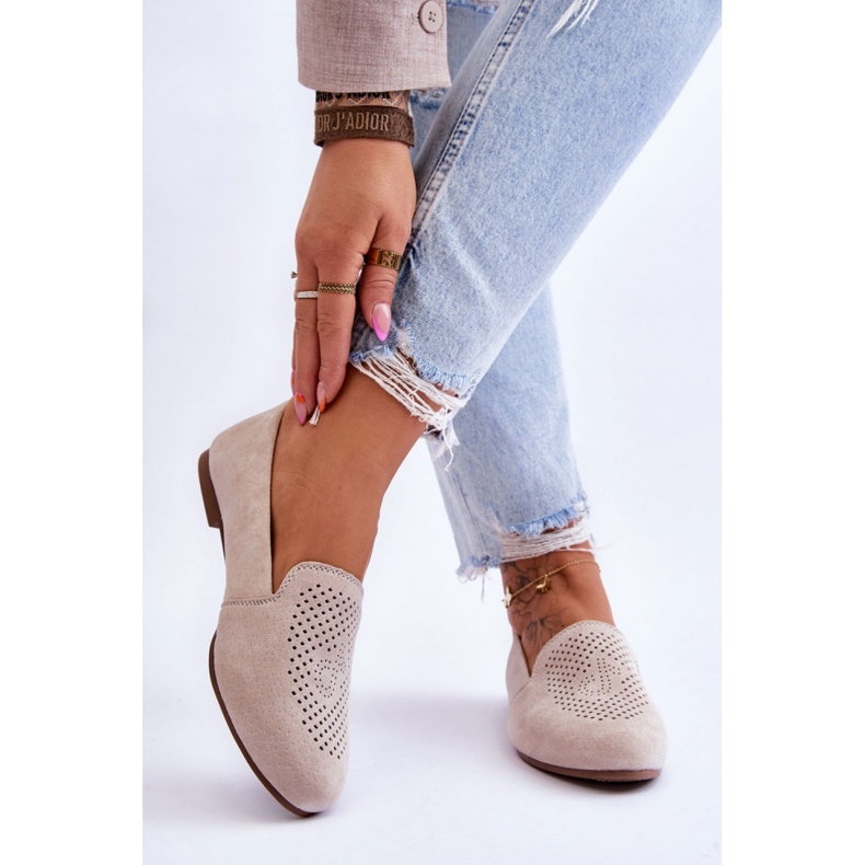 Mocassini da donna in camoscio beige 1