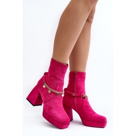 Stivaletti In Camoscio Con Tacco Più Spesso, Fucsia rosa 1
