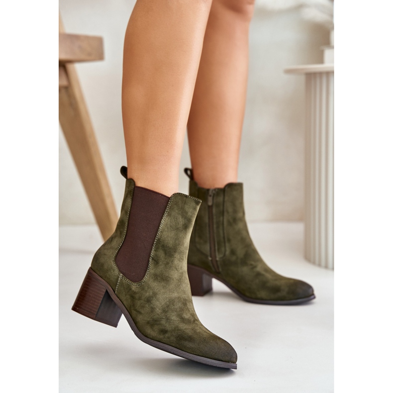 Stivaletti con tacco alto verde scuro 1