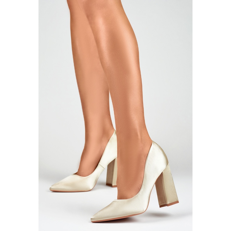 Décolleté da donna con tacco alto 9820BE, beige e oro 1