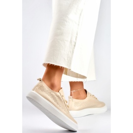 Sneakers traforate da donna 777-1BE, beige 1