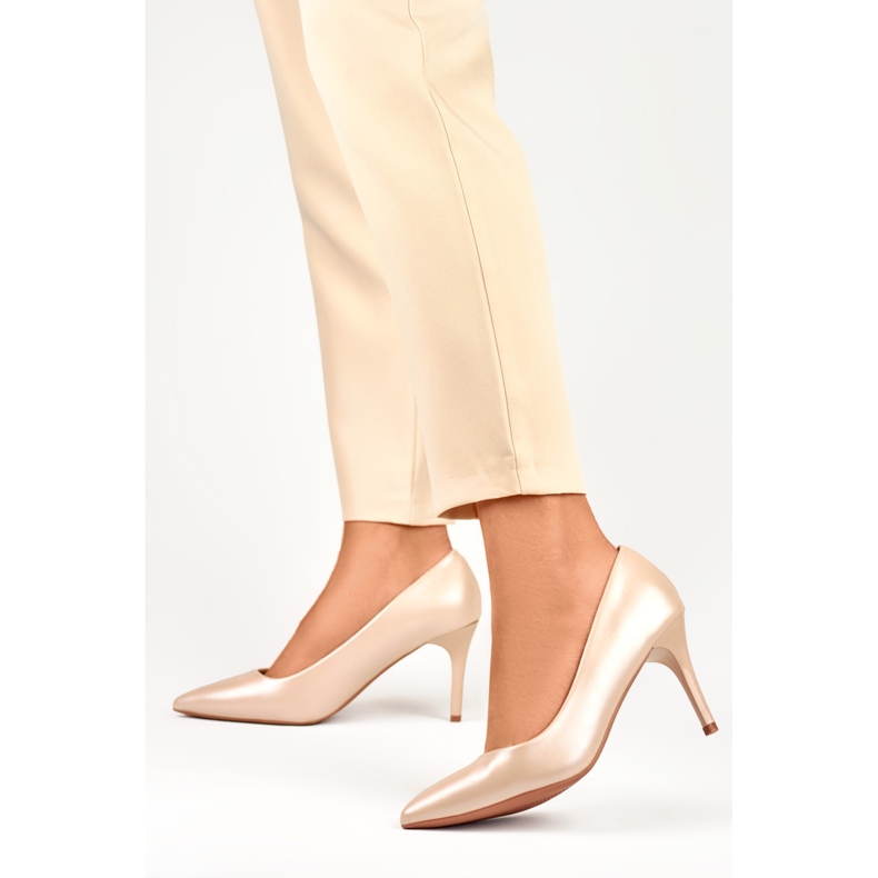 Scarpe con tacco da donna con inserto in pelle GD-XR501B-APR beige 1