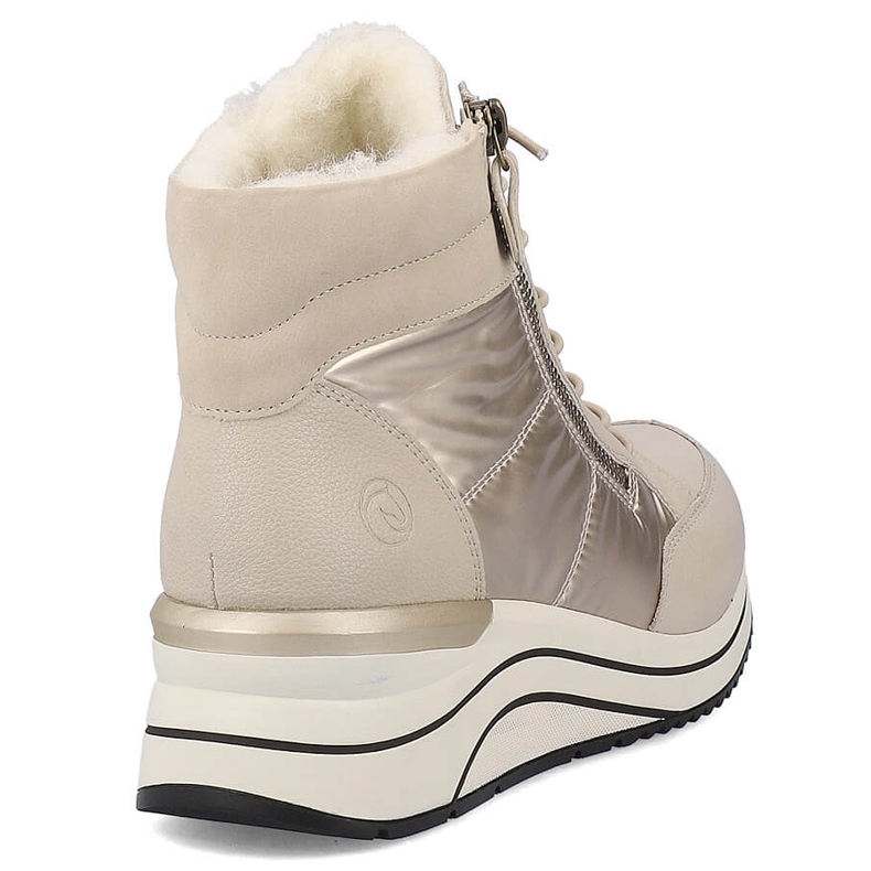 Stivali con zeppa isolanti in pelle da donna, beige Remonte D0T72-60 1
