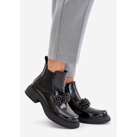 Stivaletti in pelle verniciata con decorazione, slip-on isolanti, Solimav nero 1