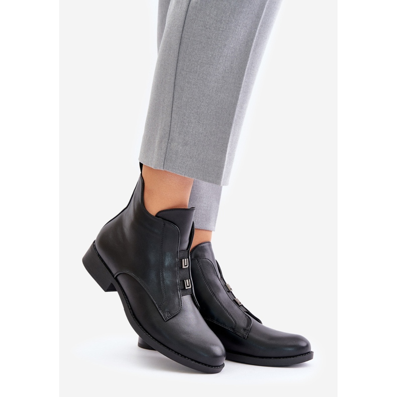 Stivali da donna isolati con tacco piatto in ecopelle S.Barski HY42-716 Nero 1