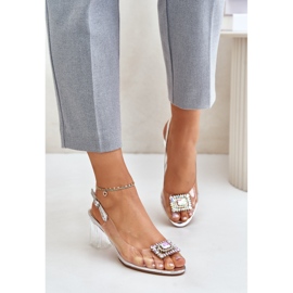 S.Barski Sandali Trasparenti Con Spilla Su Tacco Alto D&amp;A MR42-031 Argento d'argento 2