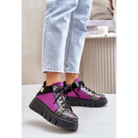 Sneakers in pelle sulla piattaforma Maciejka 06767-15 Fucsia nero 2