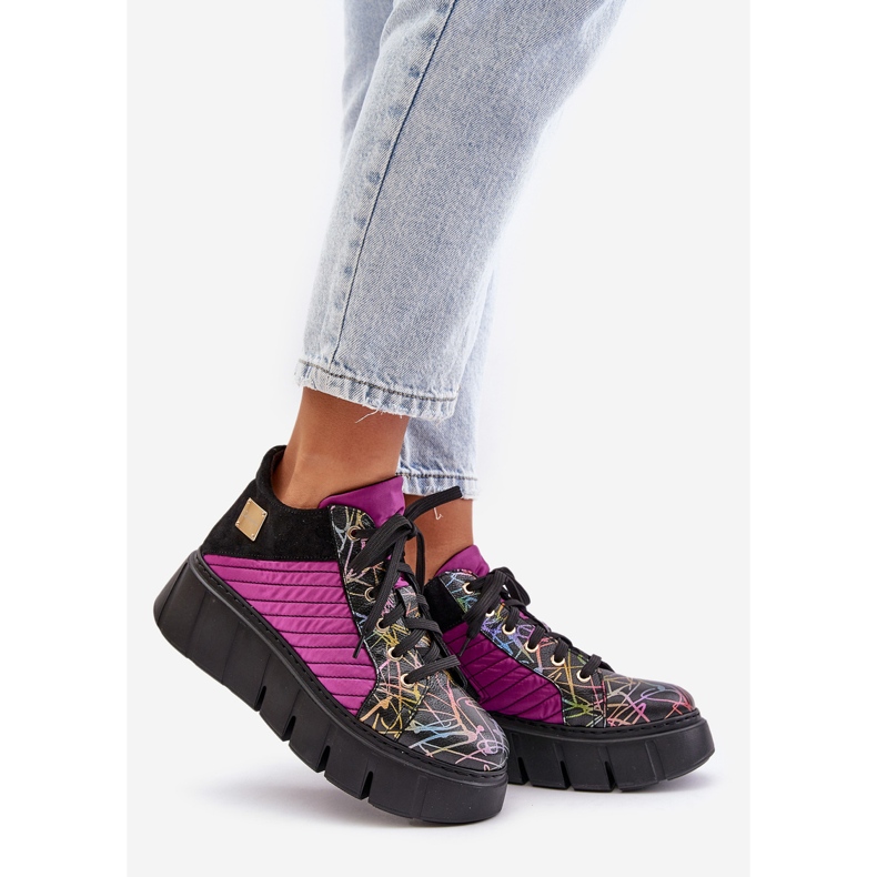 Sneakers in pelle sulla piattaforma Maciejka 06767-15 Fucsia nero 1