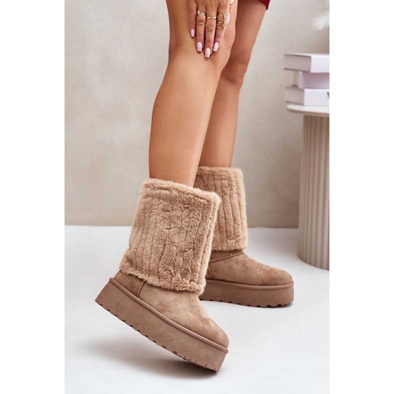 Stivali da neve con plateau Lisonea beige con tomaia risvoltata 2