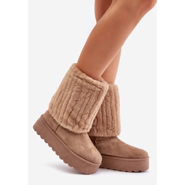 Stivali da neve con plateau Lisonea beige con tomaia risvoltata 1