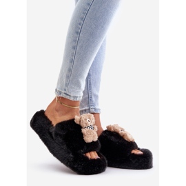 Pantofole Da Donna In Pelliccia Con Orsetto, Nero Romania 1