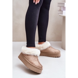 Doposci con tomaia bassa con pelliccia sul plateau Eco suede Dark Beige Neathoria 2