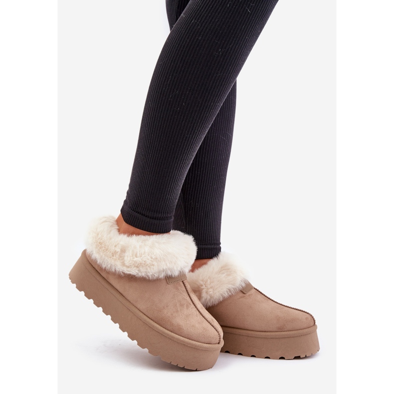 Doposci con tomaia bassa con pelliccia sul plateau Eco suede Dark Beige Neathoria 1