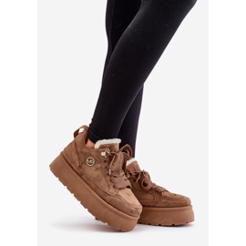Sneakers Velarisea da donna con plateau marrone e fodera in pelliccia 1
