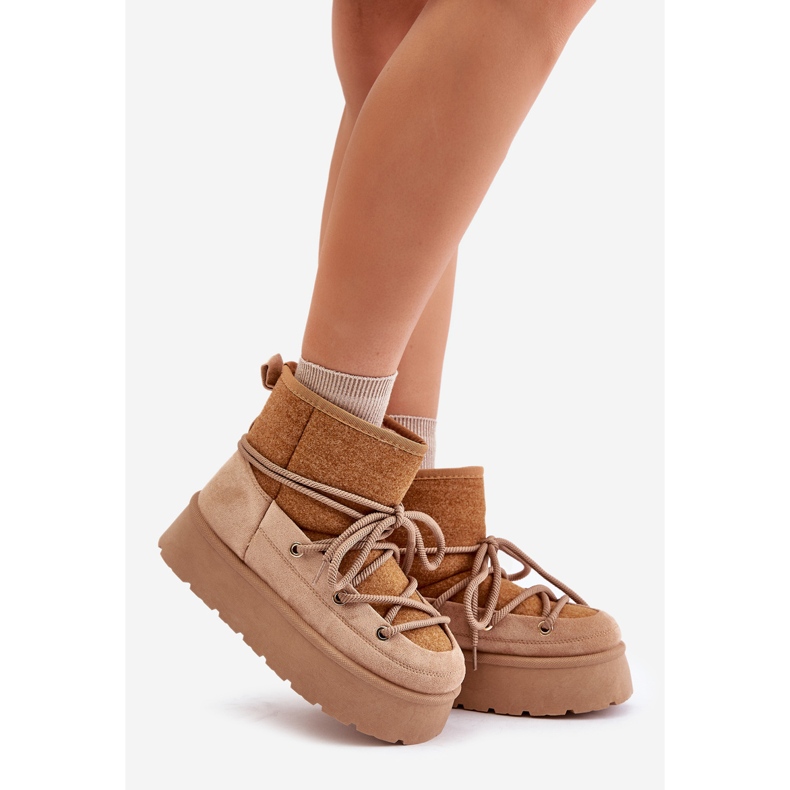 Stivali da neve Mavora marroni con allacciatura su piattaforma beige 1