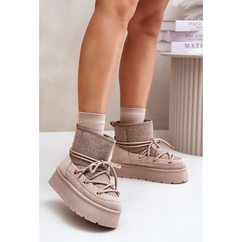 Stivali da neve Mavora beige con allacciatura sulla piattaforma 2