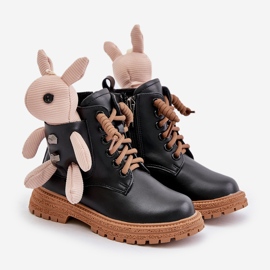 Stivaletti per bambini caldi in pelle con cerniera e orsetto Vinceza 36261 Nero 1