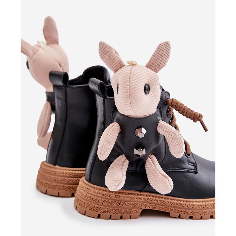 Stivaletti per bambini caldi in pelle con cerniera e orsetto Vinceza 36261 Nero 2
