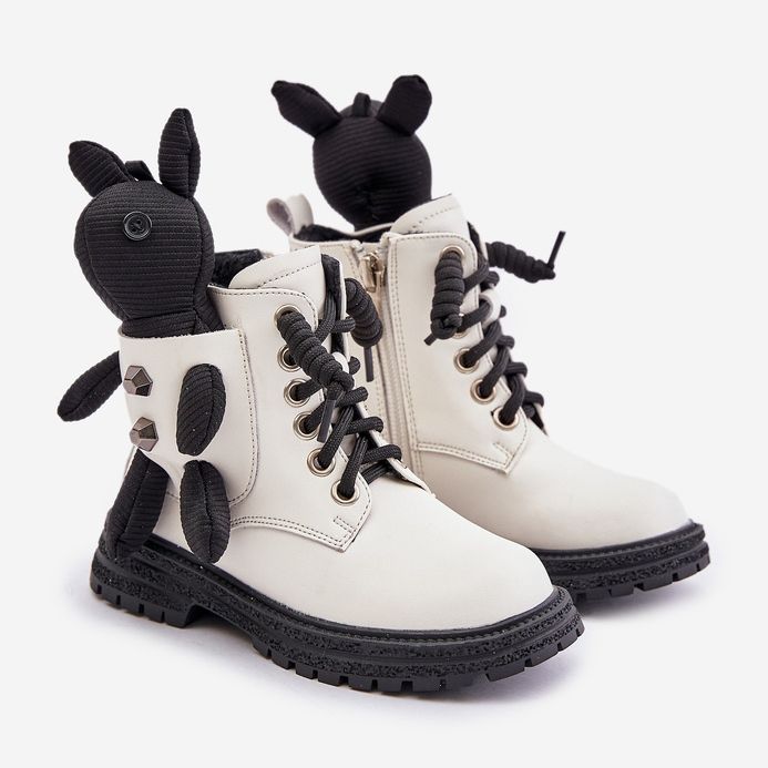 Stivali per bambini isolati in pelle con cerniera e orsacchiotto Vinceza 36261 Bianco 1