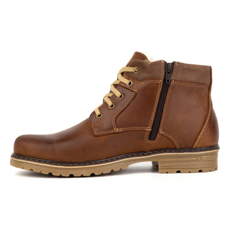 Polbut Scarpe invernali da uomo, in pelle, stivaletti isolanti J35S, marrone cammello 1