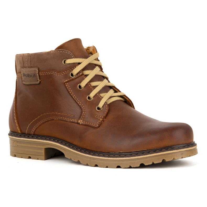 Polbut Scarpe invernali da uomo, in pelle, stivaletti isolanti J35S, marrone cammello 2