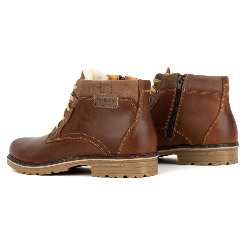 Polbut Scarpe invernali da uomo, in pelle, stivaletti isolanti J35S, marrone cammello 3