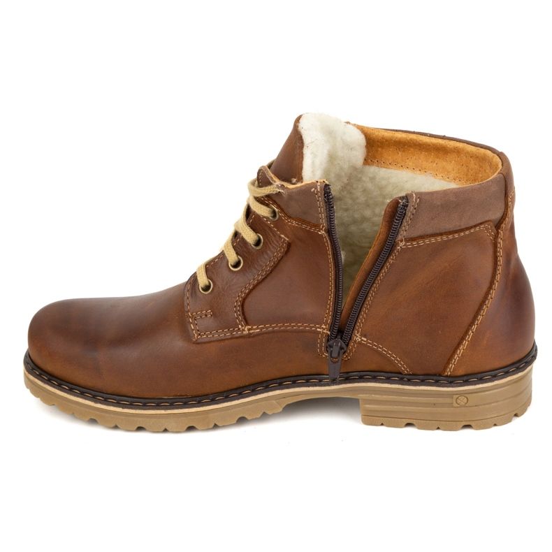 Polbut Scarpe invernali da uomo, in pelle, stivaletti isolanti J35S, marrone cammello 4