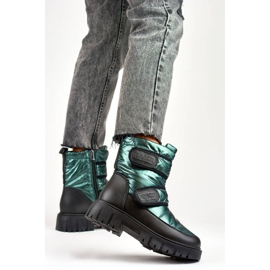 Stivali da neve con chiusura strappo metallici neri e verdi da donna JH-1GR nero 2