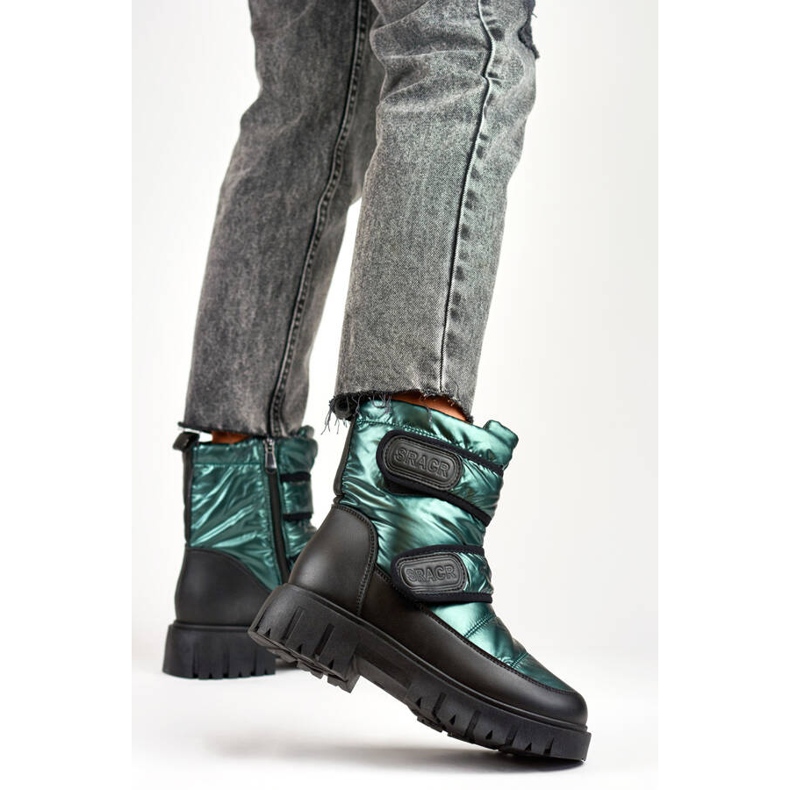 Stivali da neve con chiusura strappo metallici neri e verdi da donna JH-1GR nero 2