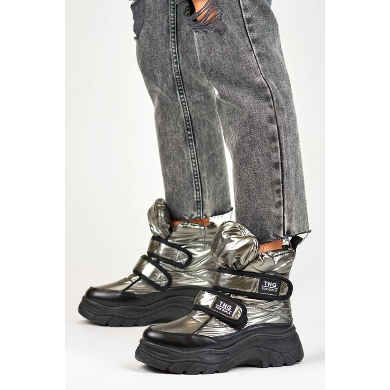 Doposci da donna, stivaletti metallici con velcro argento 22-PY16062SI nero 2