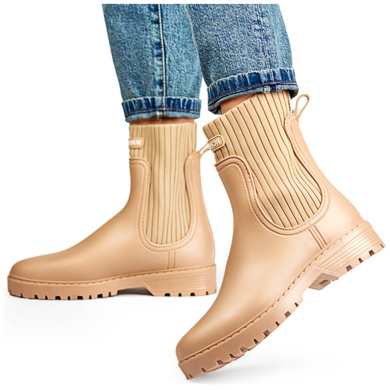 Stivali Wellington da donna con tomaia elastica e calzino, beige S23BE 1