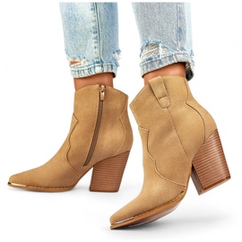 Stivali da cowboy da donna in pelle scamosciata con tacco alto, beige A5618BE 1