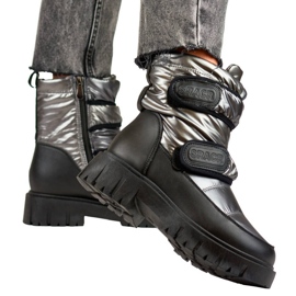 Doposci da donna con velcro nero metallizzato e argento JH-1Si 1
