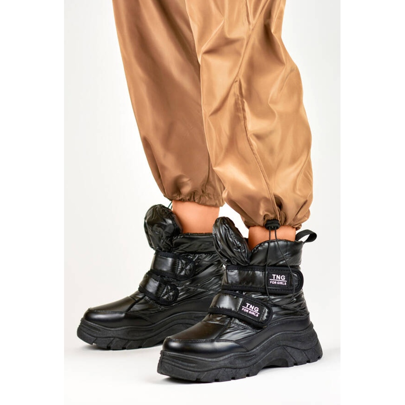 Doposci da donna, metallizzati, stivaletti con chiusura strappo, neri 22-PY16062B nero 1