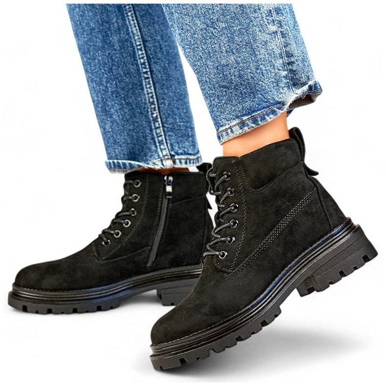 Stivaletti isolanti da donna in pelle scamosciata, neri A5201B nero 1