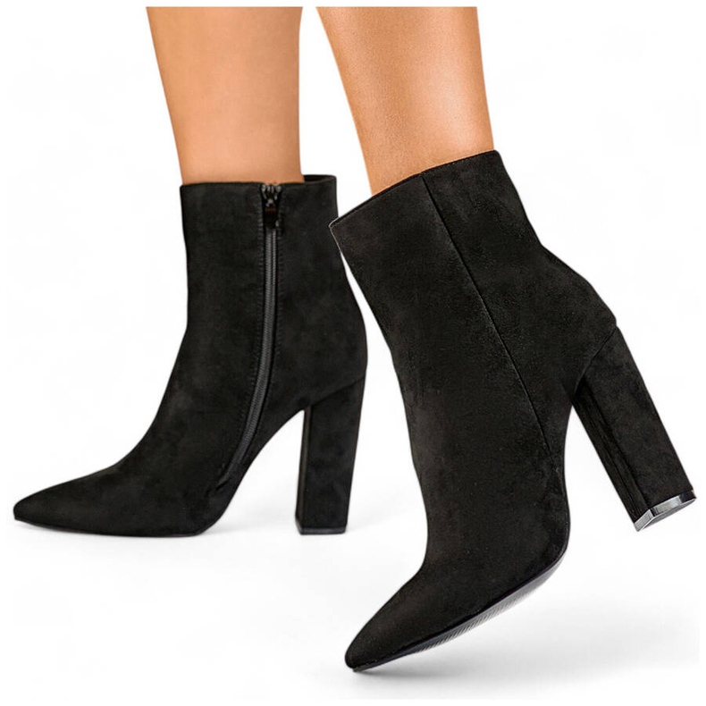 Stivaletti da donna in camoscio con tacco a punta, nero D7959B 1