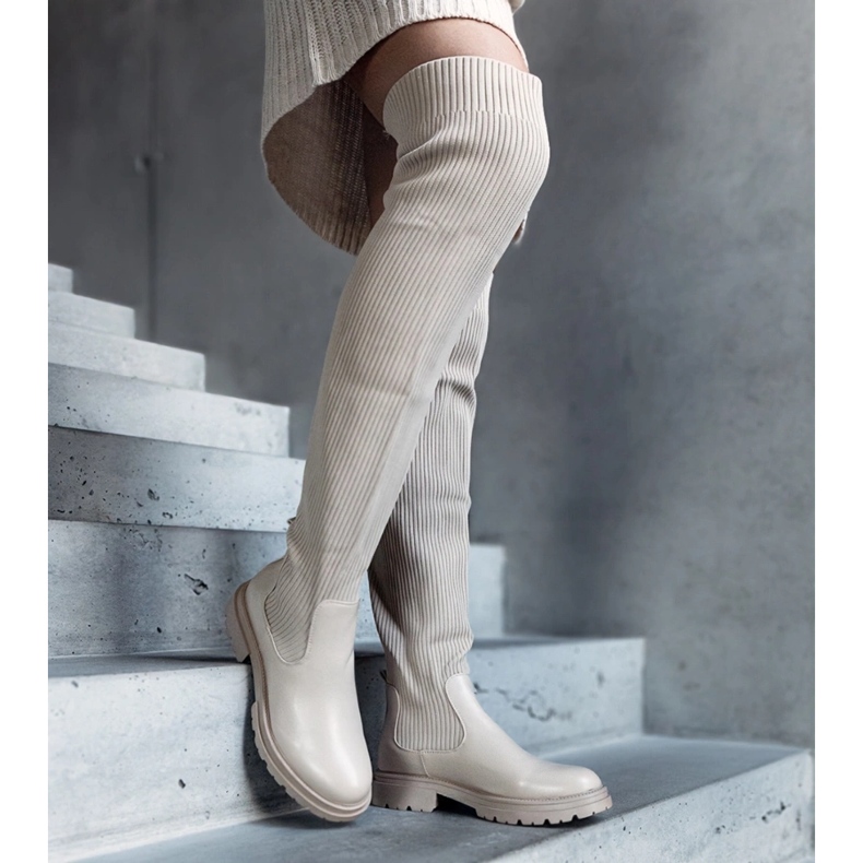 Stivali lunghi beige con tomaia elastica Daryl 1