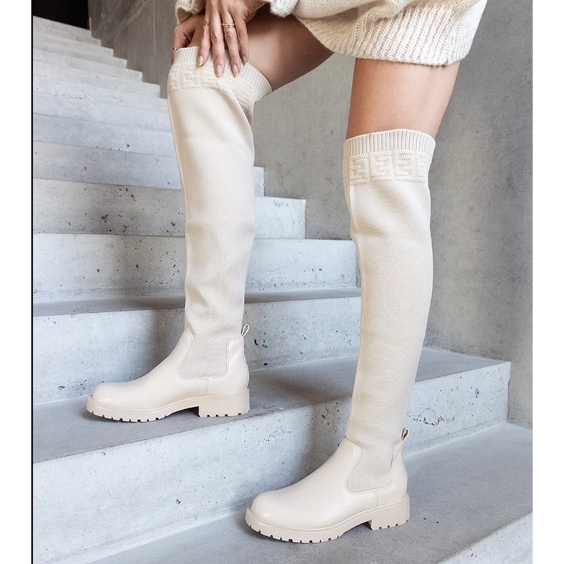 Stivali lunghi beige con tomaia elastica Juanra 1